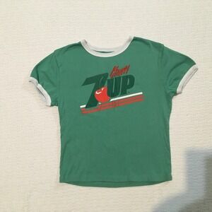 Cherry 7UP Ringer T-Shirt Green White Trim Graphic Tee Women's Size M